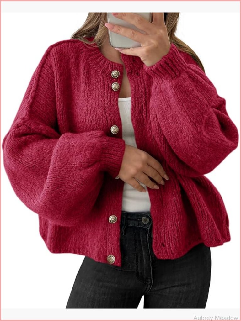 Oversized Button Up Chunky Knit Cardigan Sweater Coat Long Lantern Sleeve